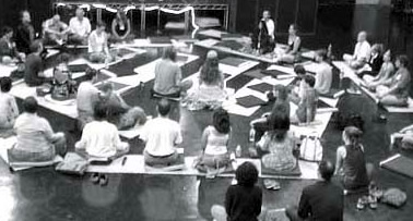 GOTT participants sit on pillows, mats and other soft things during the opening meditation - MAPS Bulletin V13N2 Winter 2003 - Holy Fire