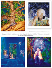 MAPS Bulletin Spring/Summer 2007 - The Chrysalis Stage - Inside Back Cover Image - Psychedelic Art - Dean Chamberlain's Light Paintings of Ann and Sasha Shulgin, Ram Dass, and Laura Huxley, and Robert Venosa's Portrait of Albert Hofmann