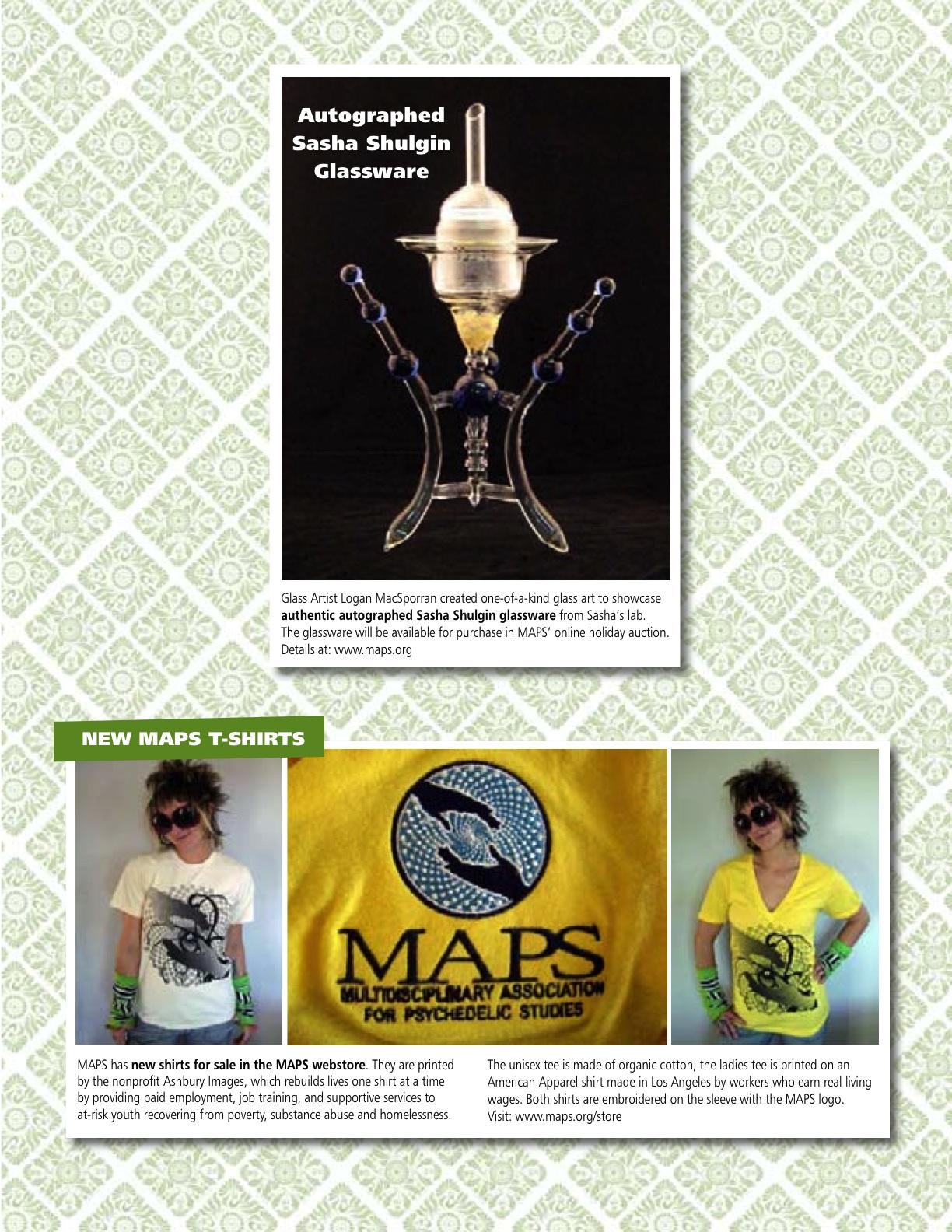 MAPS Bulletin Vol XIX No 3: Autumn 2009 - Insert - Shulgin Glassware by Logan MacSporran and New MAPS clothes